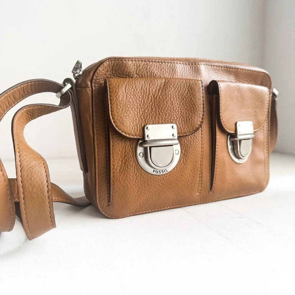 FOSSIL Riley Camel Brown Leather Messenger Bag Purse Crossbody  NEW